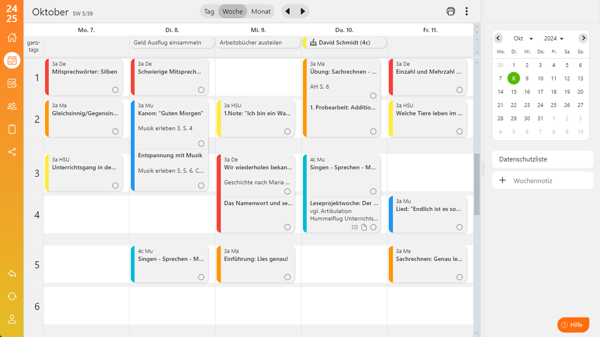 Wochenkalender in Mein Schulplan