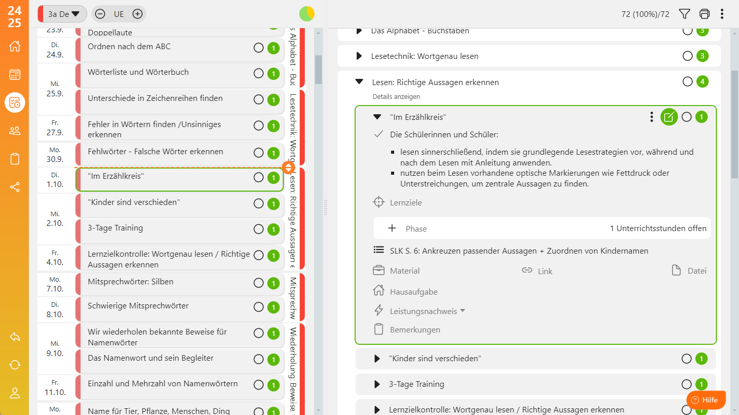 Stundenentwurf mit Phasenplan in Mein Schulplan